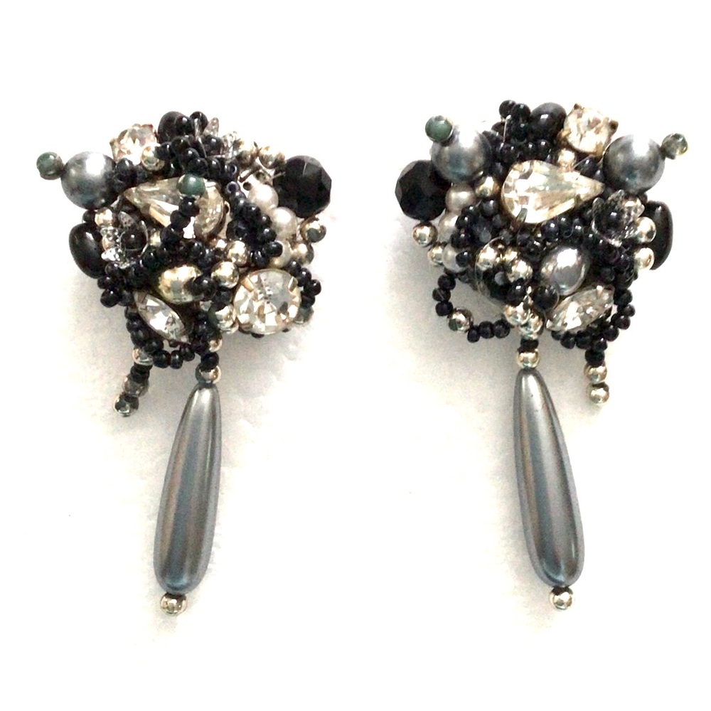 Grey Faux Pearl Clip On Chandelier Fashion Earrings